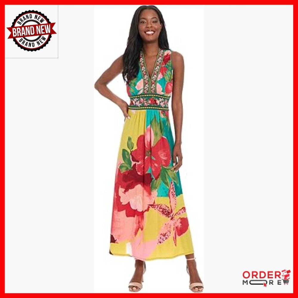 Sleeveless V-Neck A-Line Maxi Dress Formal Wedding Guest Summer Vacation
